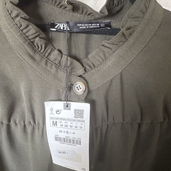 Zara Green Ruffle Trim Button Down Tunic Dress Size Medium NEW - Picture 2 of 8